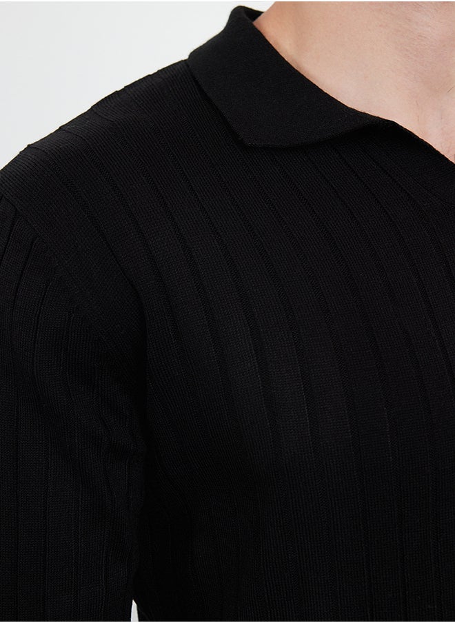 trendyol Black Slim Polo Neck Plain Knitwear Sweater TMNAW25KZ00022  - Image 5