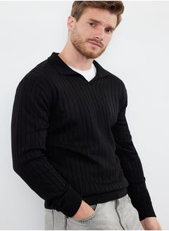 trendyol Black Slim Polo Neck Plain Knitwear Sweater TMNAW25KZ00022  - Image 2
