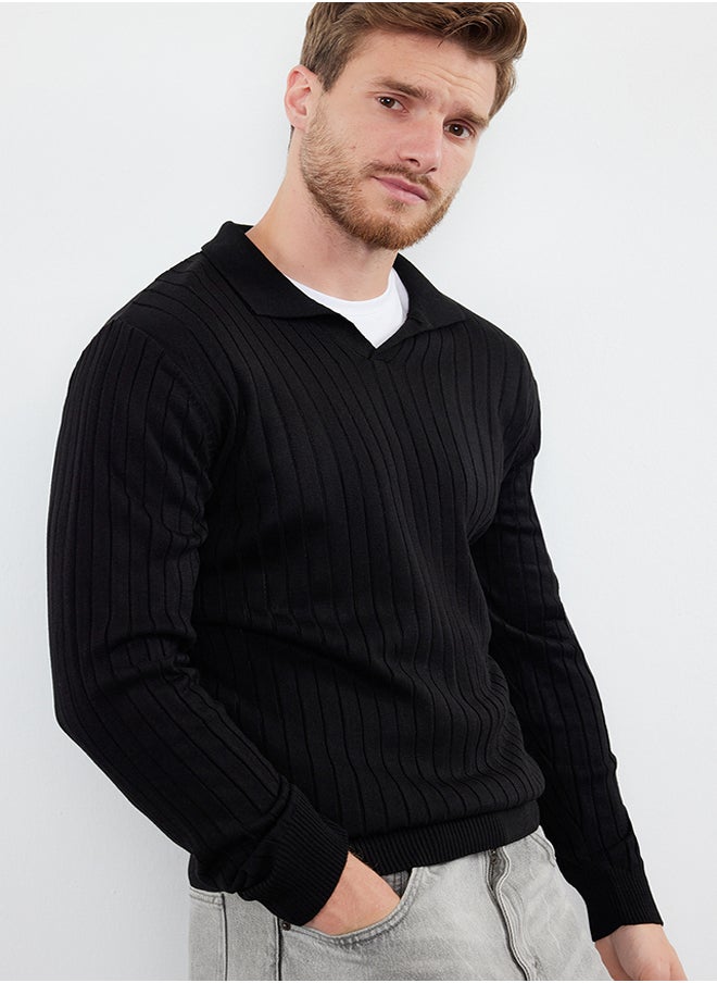 trendyol Black Slim Polo Neck Plain Knitwear Sweater TMNAW25KZ00022  - Image 2