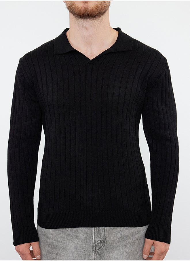 trendyol Black Slim Polo Neck Plain Knitwear Sweater TMNAW25KZ00022  - Image 4