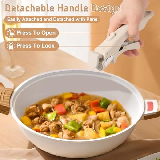 وايونا مقبض قابل للإزالة للأواني والمقالي، مقبض مقلاة عالمي قابل للفصل، بديل مقاوم للحرارة، بلاستيك، فولاذ مقاوم للصدأ، سيليكون، كريمي، أبيض - Image 3