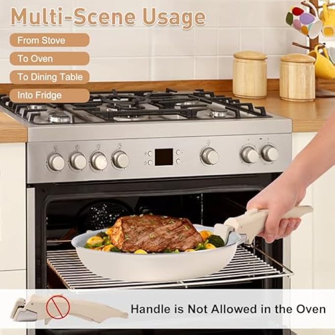 وايونا مقبض قابل للإزالة للأواني والمقالي، مقبض مقلاة عالمي قابل للفصل، بديل مقاوم للحرارة، بلاستيك، فولاذ مقاوم للصدأ، سيليكون، كريمي، أبيض - Image 4