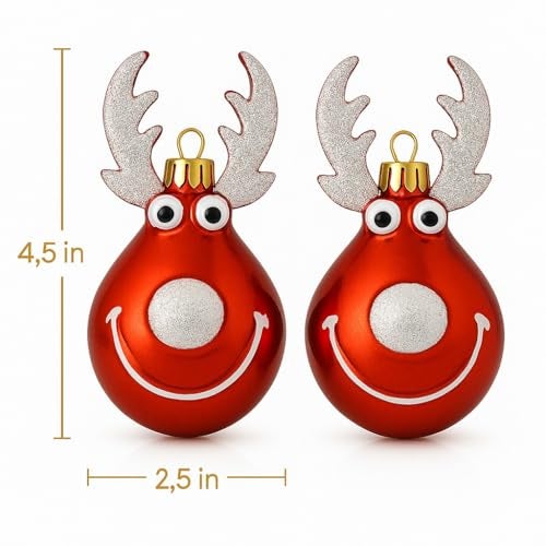 Wanna Party Set of 2 Cute Red Christmas Ball Reindeer Ornaments Christmas Tree Hanging, Metal Indoor and Outdoor Tree Decorations for Xmas Decorations - Image 5