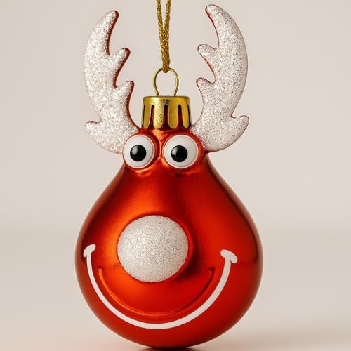 Wanna Party Set of 2 Cute Red Christmas Ball Reindeer Ornaments Christmas Tree Hanging, Metal Indoor and Outdoor Tree Decorations for Xmas Decorations - Image 3