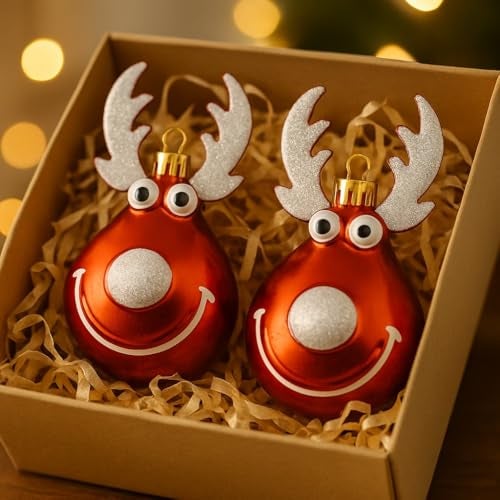 Wanna Party Set of 2 Cute Red Christmas Ball Reindeer Ornaments Christmas Tree Hanging, Metal Indoor and Outdoor Tree Decorations for Xmas Decorations - Image 4