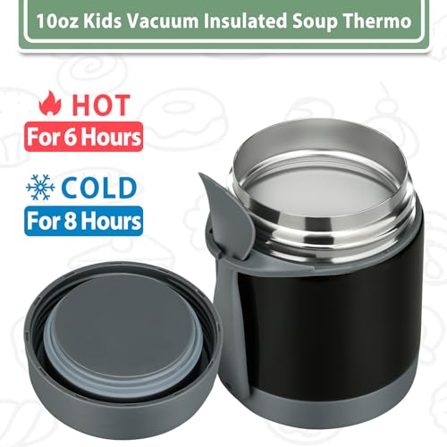 Howeemo 10oz Soup Thermo for Hot Food Kids,Lunch Thermo Kids Food Jar with Spoon Hot Insulated Food Containers,Leak Proof Stainless Steel Wide Mouth Lunch Food Thermo Jar for School(Black) - Image 4