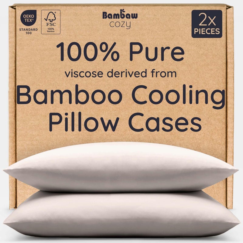 Bambaw 100% Viscose Derived from Bamboo Pillowcase Standard Size - Set of 2 Cooling Pillow Cases with Envelope Closure, Breathable & Soft Pillow Cases Standard Size (Sand) - Image 1