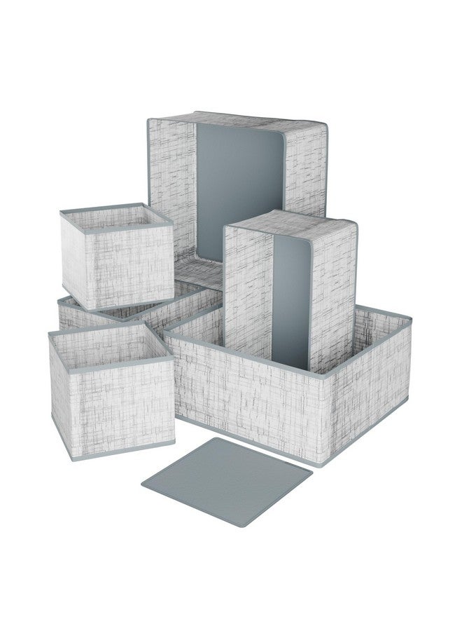 Kuber Industries 6 Piece Foldable Drawer Organizer | Wardrobe Organizer For Clothes | Storage Box For Socks, Bra, Tie, And Scarfs | Stationary & Cabinet Organizer | Jute-Print | Grey - Image 1