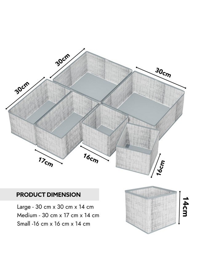 Kuber Industries 6 Piece Foldable Drawer Organizer | Wardrobe Organizer For Clothes | Storage Box For Socks, Bra, Tie, And Scarfs | Stationary & Cabinet Organizer | Jute-Print | Grey - Image 3