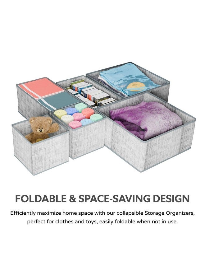 Kuber Industries 6 Piece Foldable Drawer Organizer | Wardrobe Organizer For Clothes | Storage Box For Socks, Bra, Tie, And Scarfs | Stationary & Cabinet Organizer | Jute-Print | Grey - Image 2