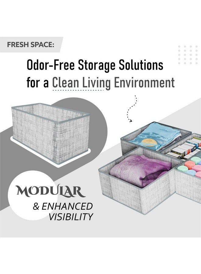 Kuber Industries 6 Piece Foldable Drawer Organizer | Wardrobe Organizer For Clothes | Storage Box For Socks, Bra, Tie, And Scarfs | Stationary & Cabinet Organizer | Jute-Print | Grey - Image 5