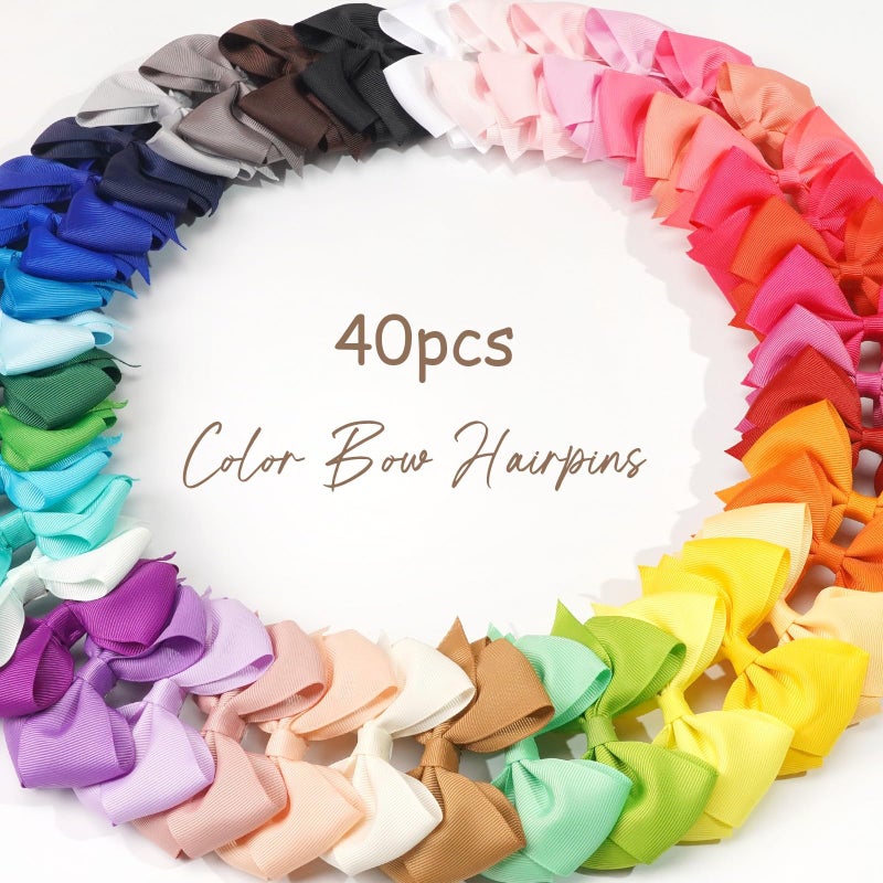 JOYOYO 40 Colors 4" Hair Bows Clips Girls Pigtail Bows Alligator Clips for Baby Girls Fine Hair Infants - Image 2