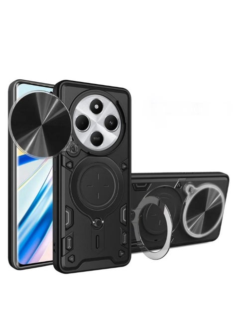 Armor Case for Redmi 14C with Slide Camera Cover, Shockproof Case with [Rotatable Big Ring Kickstand] for Redmi 14C, Black