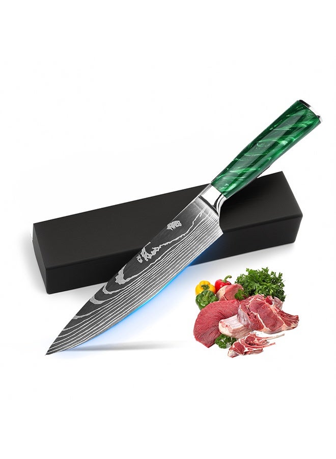 Saiboro Chef's Knife Kitchen Knife Paring Knife Premium with Gift Box,Green Resin+Damascus Pattern,Japanese Style Chef's Knife 8-inch - Image 1