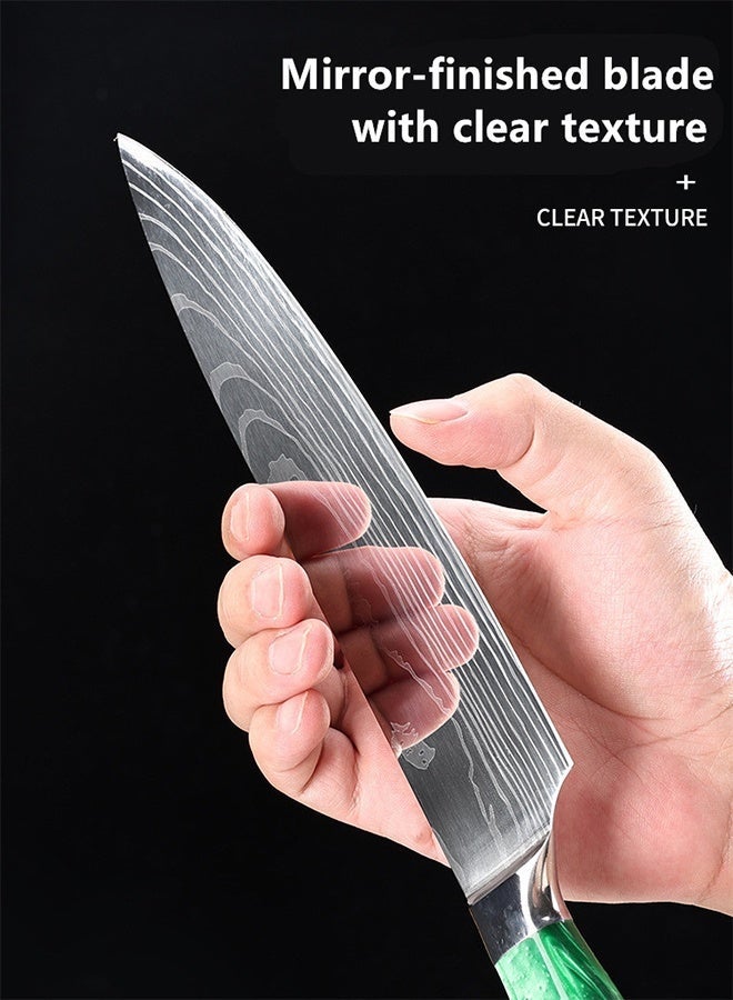 Saiboro Chef's Knife Kitchen Knife Paring Knife Premium with Gift Box,Green Resin+Damascus Pattern,Japanese Style Chef's Knife 8-inch - Image 5