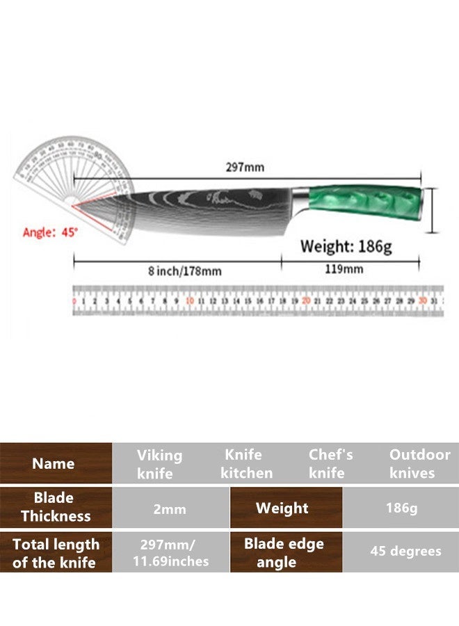 Saiboro Chef's Knife Kitchen Knife Paring Knife Premium with Gift Box,Green Resin+Damascus Pattern,Japanese Style Chef's Knife 8-inch - Image 2