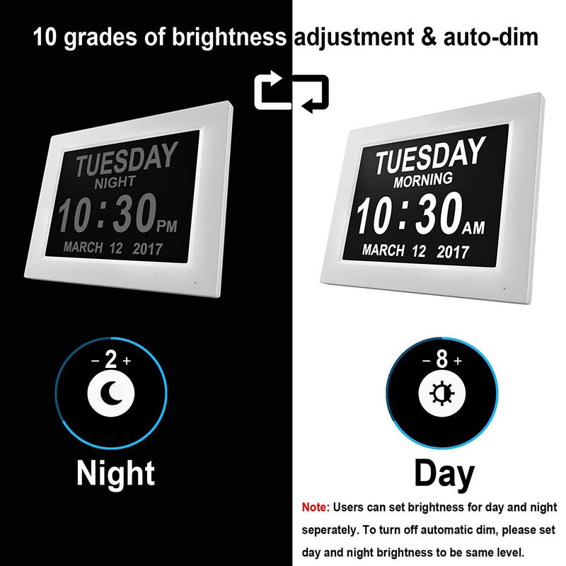 ساعة رقمية LCD بحجم 8/10 بوصة مع تقويم رقمي وساعة منبه لكبار السن شاشة HD - Image 5