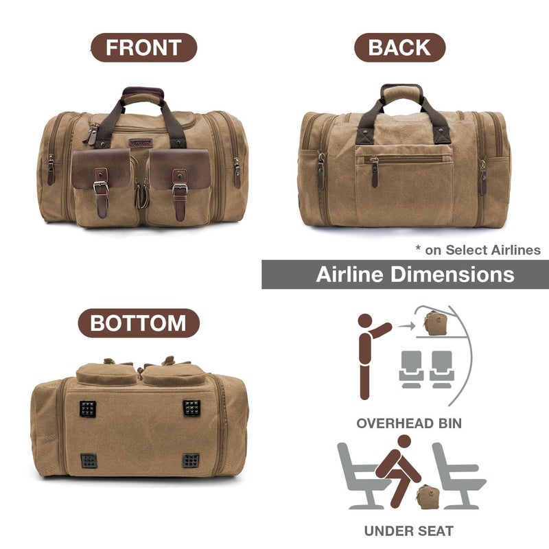 Wildroad 50L Travel Duffel Bag, Expandable Canvas Genuine Leather Duffle Bag Upgraded Overnight Weekender Carry on Bag - Image 5