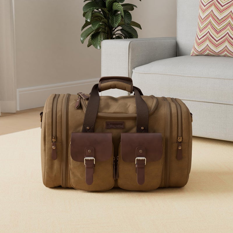 Wildroad 50L Travel Duffel Bag, Expandable Canvas Genuine Leather Duffle Bag Upgraded Overnight Weekender Carry on Bag - Image 2