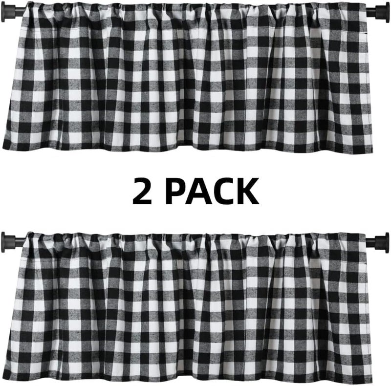 ChicAbode 2 Pack Plaid Window Valances, Black and White Farmhouse Window Treatment Curtains, Rod Pocket Valance for Kitchen Living Room 16 x 56 Inch - Image 3