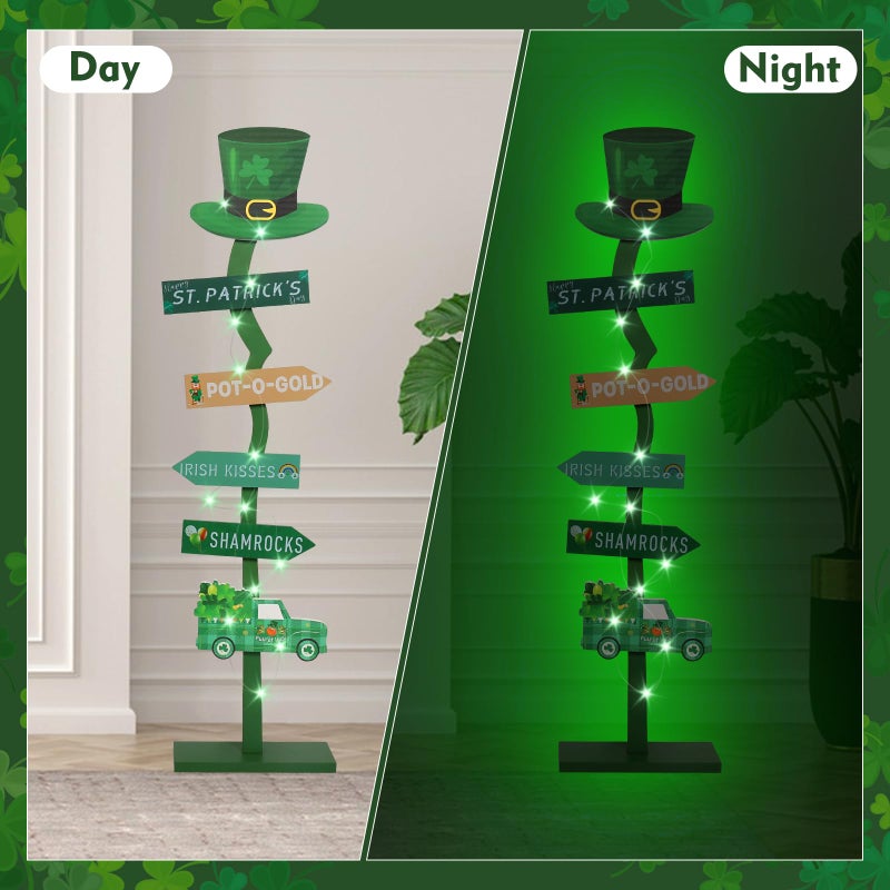 LETUBUYU 43.8" Lighted Wooden St. Patrick's Day Porch Sign Leprechaun Hat Shamrock Irish Train Standing Signs with Base for Indoor Outdoor Yard Decor - Image 3