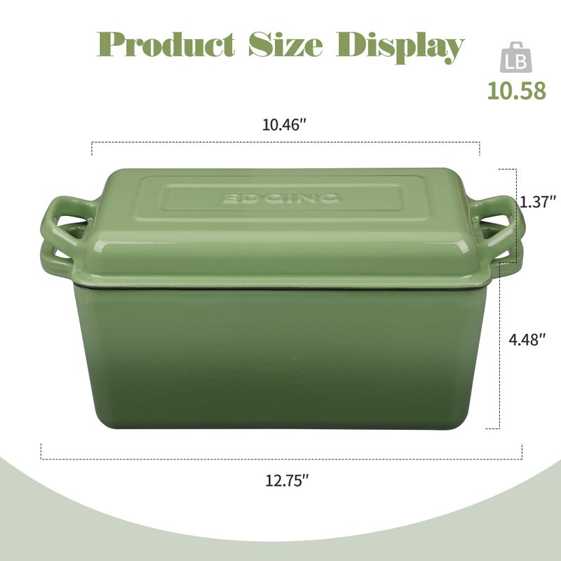 EDGING CASTING Enameled Cast Iron Dutch Oven, Oblong Bread Oven for Sourdough Bread Baking, Baking Pan, Dual Handles, Oven Safe, 4 Quart, Pistachio Green - Image 2