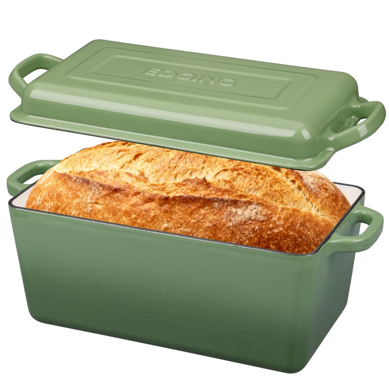 EDGING CASTING Enameled Cast Iron Dutch Oven, Oblong Bread Oven for Sourdough Bread Baking, Baking Pan, Dual Handles, Oven Safe, 4 Quart, Pistachio Green - Image 1