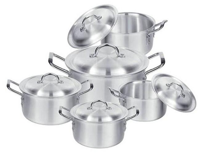 طقم قدور ألومنيوم 10 قطع باكستاني فضي - Image 1