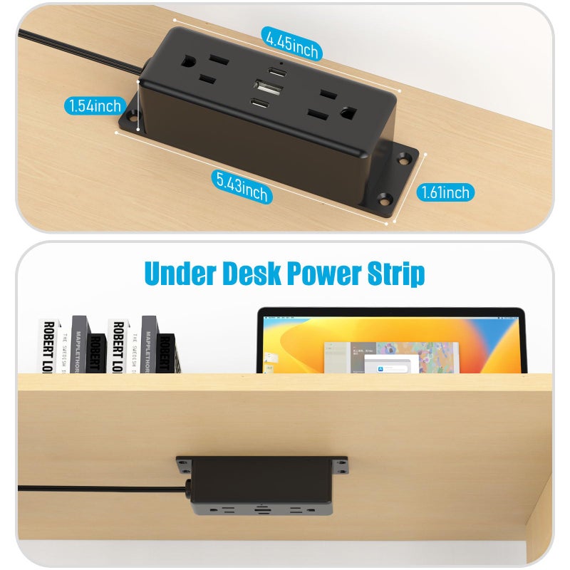 CCCEI Wall Mount Power Strip with USB Ports, Under Desk Mountable Power Strip with Outlets, 6FT Flat Plug Extension Cord Outlet, 20W USB-C Ports. - Image 5