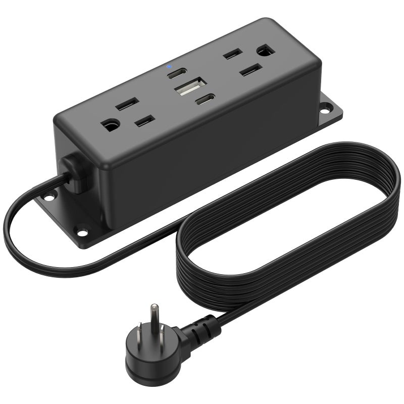 CCCEI Wall Mount Power Strip with USB Ports, Under Desk Mountable Power Strip with Outlets, 6FT Flat Plug Extension Cord Outlet, 20W USB-C Ports. - Image 1