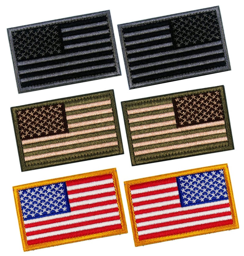 MAXXPRO 6 PCS Tactical Patches of USA US American Flag Regular and Reverse with Hook and Loop for Backpacks Caps Hats Jackets Pants Military Army Uniform Emblems Size 3x2 Inches 