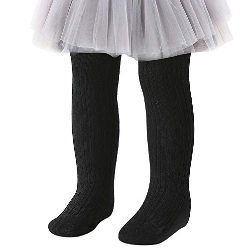 techcity Baby Toddler Girls Tights Seamless Cable Knit Cotton Leggings Pants Stockings for Infant Baby Girl (Black, 2-4 Years) - Image 1