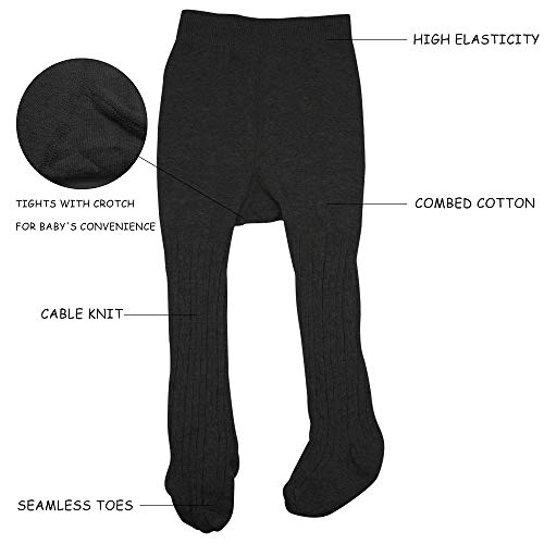 techcity Baby Toddler Girls Tights Seamless Cable Knit Cotton Leggings Pants Stockings for Infant Baby Girl (Black, 2-4 Years) - Image 3