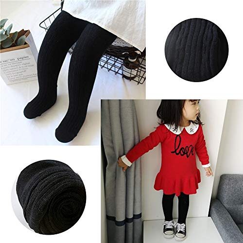 techcity Baby Toddler Girls Tights Seamless Cable Knit Cotton Leggings Pants Stockings for Infant Baby Girl (Black, 2-4 Years) - Image 5