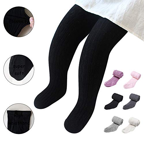 techcity Baby Toddler Girls Tights Seamless Cable Knit Cotton Leggings Pants Stockings for Infant Baby Girl (Black, 2-4 Years) - Image 2
