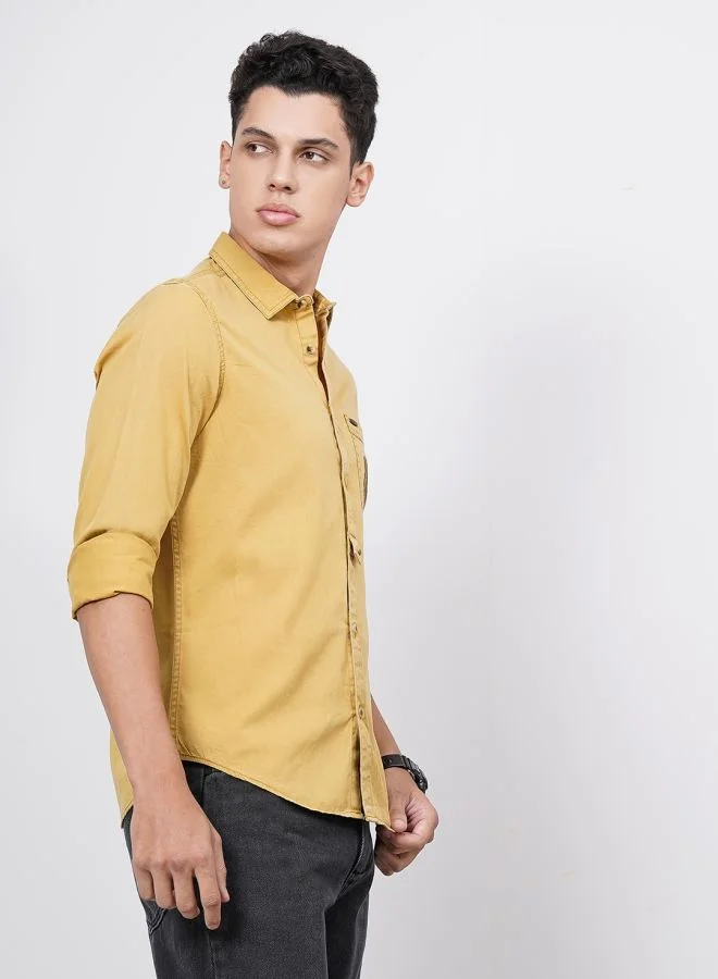 ذا انديان كراج كو Men Slim Fit Solid Full Sleeves Spread Collar Casual Shirt