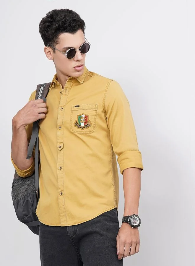 ذا انديان كراج كو Men Slim Fit Solid Full Sleeves Spread Collar Casual Shirt