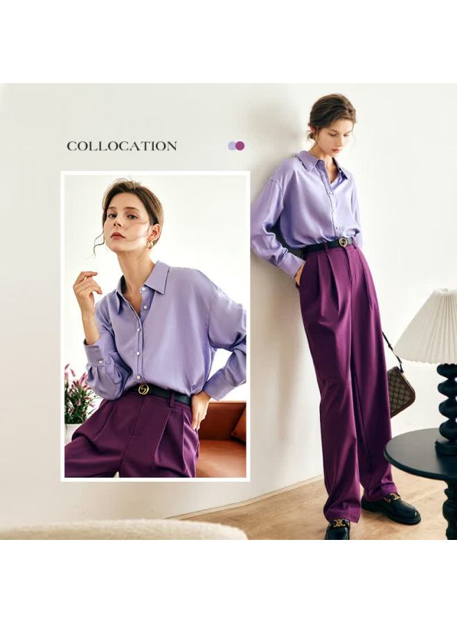 Olrain French Style Lyocell Shirt Women's Autumn Workplace Light Mature Top Light Purple S