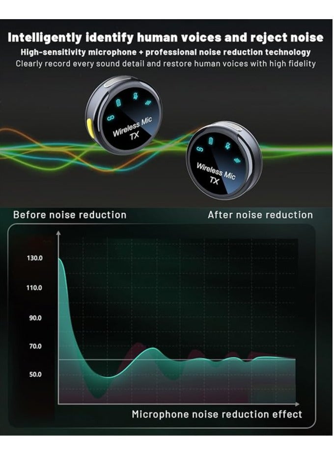 Wireless lavalier microphone, magnetic mini lapel microphone with LED display, 2.4GHz dual microphone with noise cancellation, 300m transmission range for iOS and Android devices - Image 4
