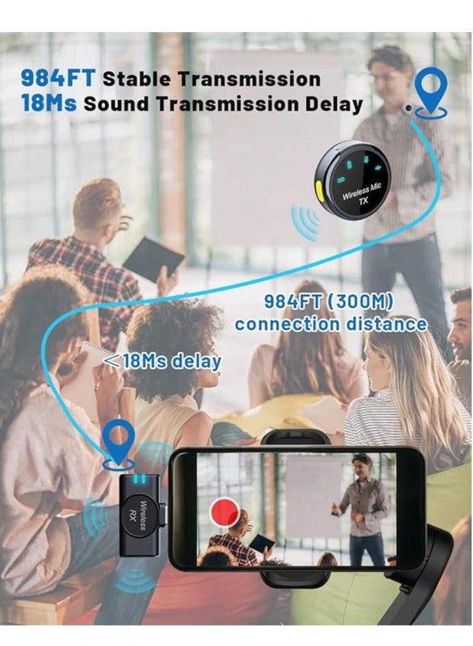 Wireless lavalier microphone, magnetic mini lapel microphone with LED display, 2.4GHz dual microphone with noise cancellation, 300m transmission range for iOS and Android devices - Image 2