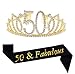 Mayin 50th Birthday Kit Gold Tiara and Sash Glitter Satin Sash and Crystal Rhinestone Tiara Crown for Happy 50th Birthday Party Supplies Favors Decorations 50th Birthday Party Accessories - Image 4