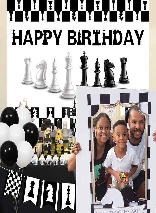 Balterever Chess Birthday Decorations International Chess Birthday Backdrop Banner Garland TableCloth Cake Topper for Funny Board Game Chess Bday Party Decor - Image 4