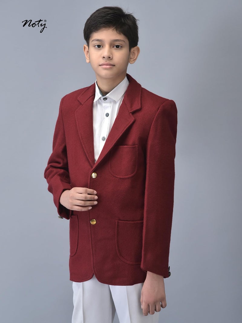 Noty Store Noty ® Boys & Girls Winter- School Uniform Blazer | Coat | Jacket- Woolen Fabric- Front Open Button Closure | School Winter Unisex Blazer | Both Side Pockets (in, Numeric, 36, Regular, Maroon) - Image 4