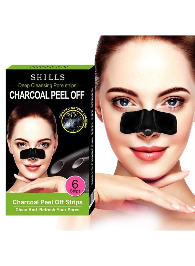 Shills Blackhead Remover, Charcoal Nose Strips, Charcoal Blackhead Remover Pore Strip, Charcoal Nose Strips, Oil Control Charcoal Strip, Peel Off Strips (6 Count) - Image 1