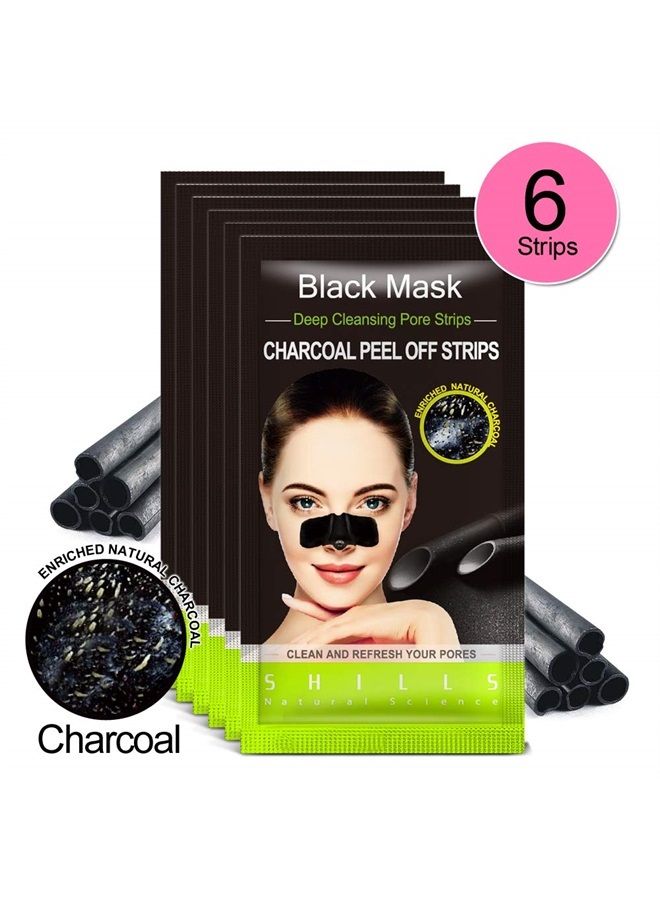 Shills Blackhead Remover, Charcoal Nose Strips, Charcoal Blackhead Remover Pore Strip, Charcoal Nose Strips, Oil Control Charcoal Strip, Peel Off Strips (6 Count) - Image 2
