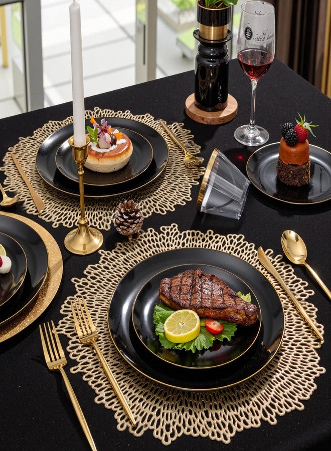 bUCLA 150PCS Black and Gold Plastic Plates - Black Gold Plastic Dinnerware Set Disposable - Include 25 Dinner / 25 Dessert Plates, 25 Knives, 25 Forks, 25 Spoons, 25 Cups, Ideal for Party - Image 4
