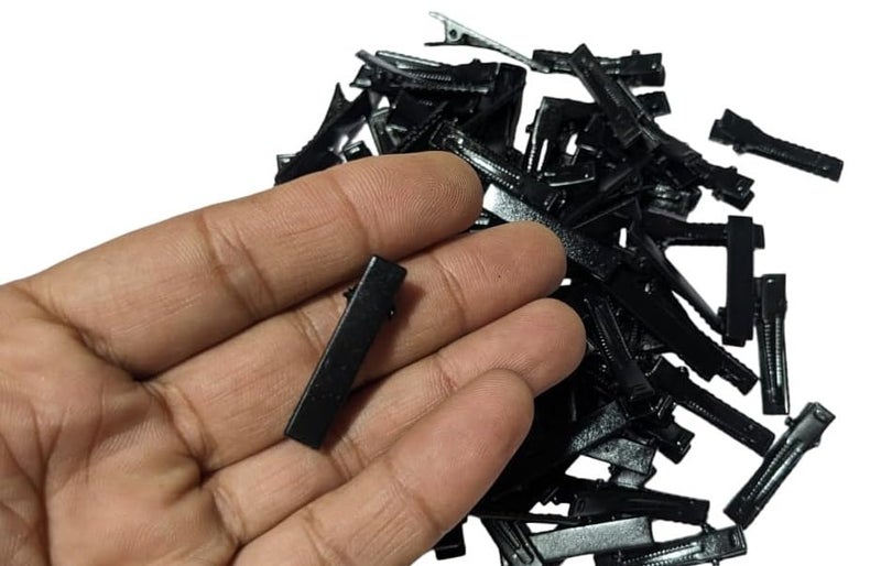 Delicate dark black small size 3 CM long Flat Metal Single Prong Alligator DIY Barrette Bow Hair Clips -Set of 50 - Image 1