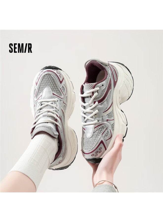 Semir Women's Summer Breathable Casual Sports Shoes Thick-soled Height-increasing Dad Sneakers Sth251062 Gray Red Size 40 - Image 1