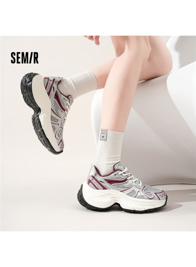 Semir Women's Summer Breathable Casual Sports Shoes Thick-soled Height-increasing Dad Sneakers Sth251062 Gray Red Size 40 - Image 2