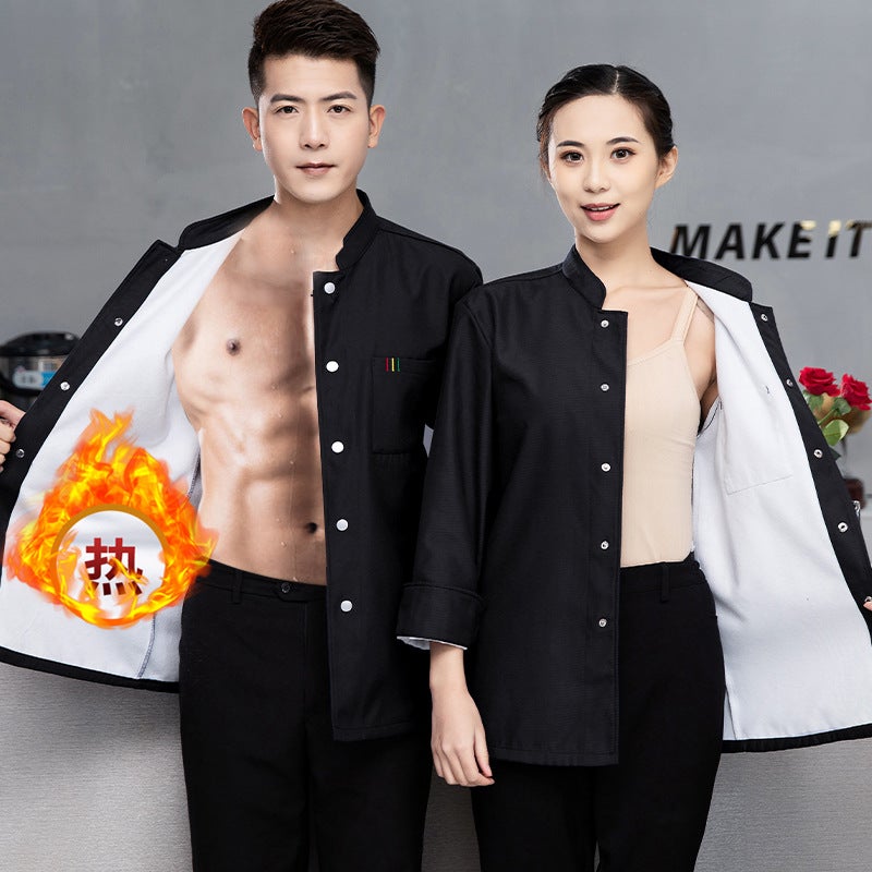 Fleece-Lined Thickened Warm Chef Work Clothes Long Sleeve Men'S And Women'S Catering El Restaurant Kitchen Clothes Baking Chef Clothes - Image 1